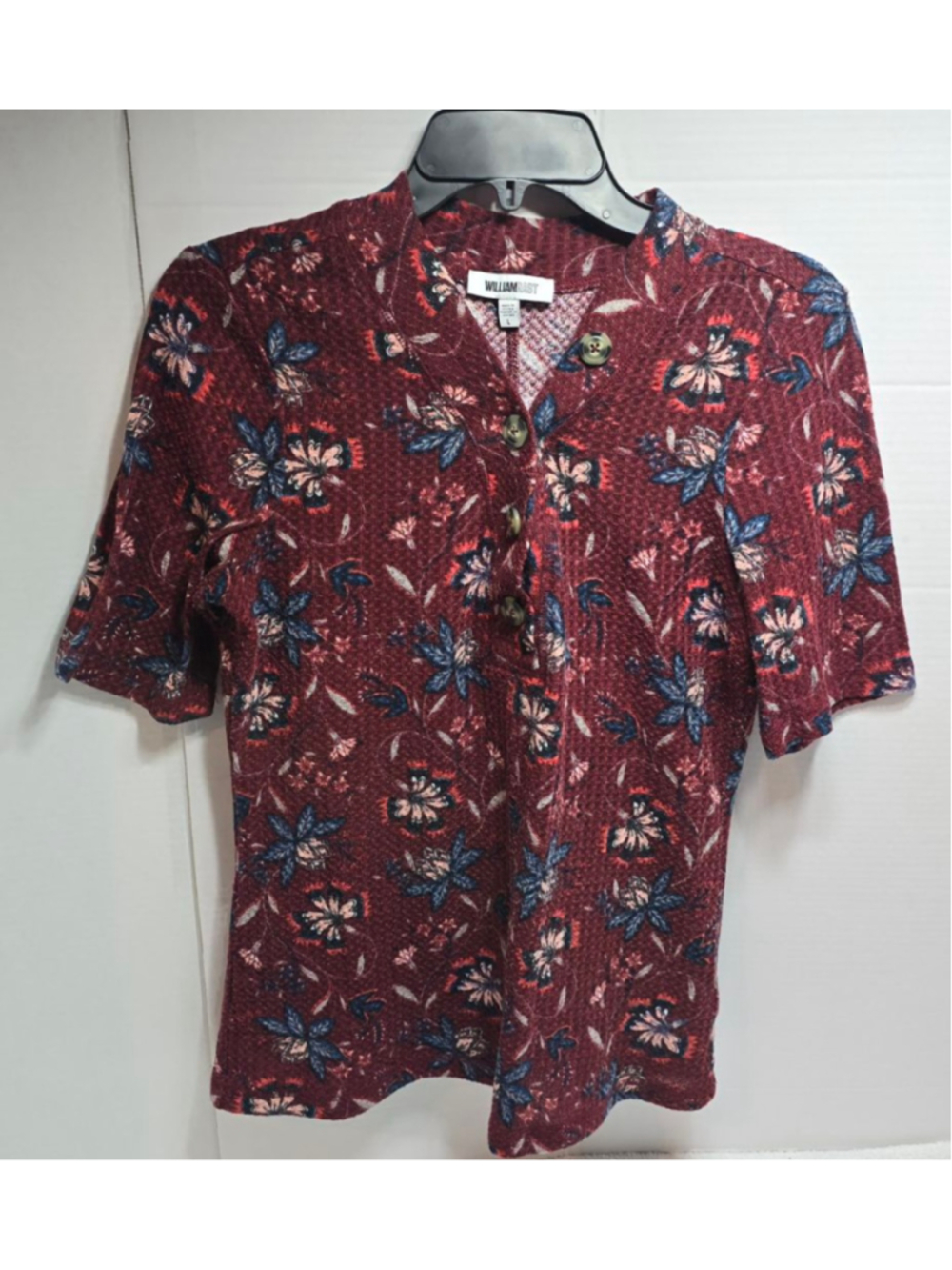 Women's WILLIAMRAST Red & Blue Floral Short Sleeve Tee, Size L